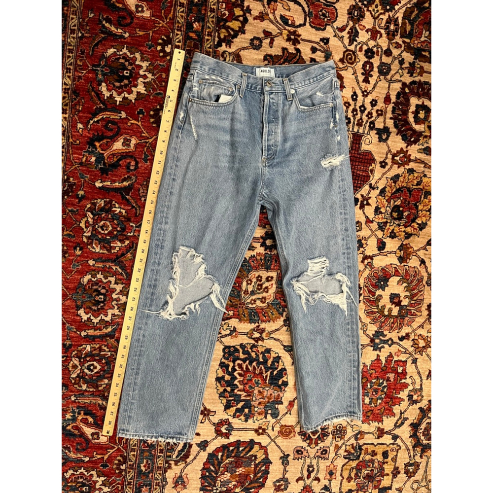 Womens Agolde Button Fly 90 's Mid Rise Loose Fit Distressed Jeans in Fall Out